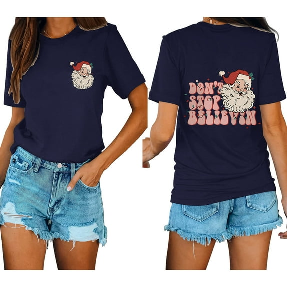 Anbech Christmas Short Sleeve Tshirts for Women Merry Christmas Tees Snowflake Graphic Tee Tops