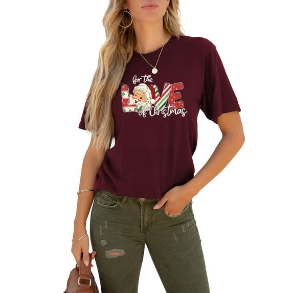 Anbech Christmas Short Sleeve Tshirts for Women Merry Christmas Tees Snowflake Graphic Tee Tops