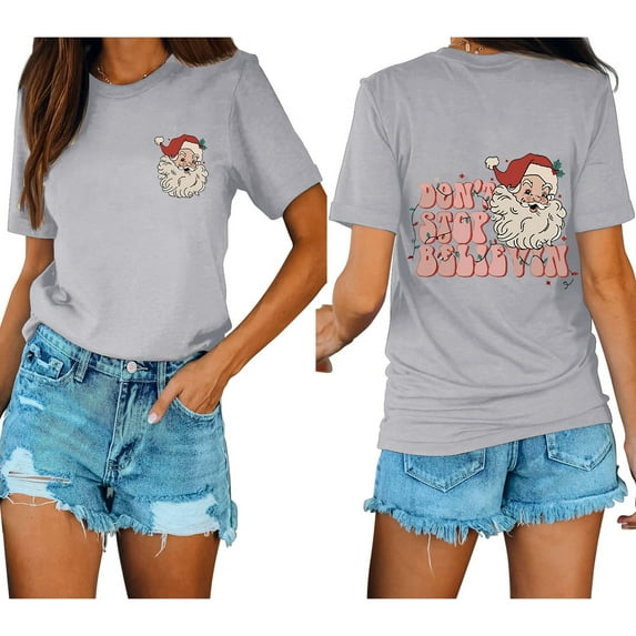 Anbech Christmas Short Sleeve Tshirts for Women Merry Christmas Tees Snowflake Graphic Tee Tops