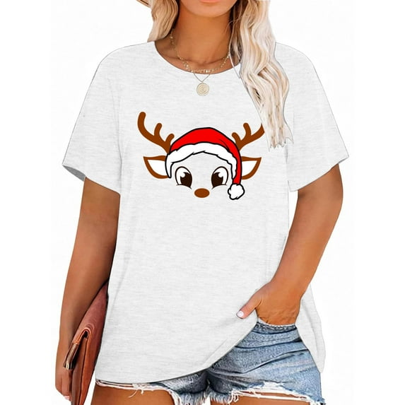 XCHQRTI Christmas Tree Shirt for Women Plus Size Tshirt Short Sleeve Graphic Top