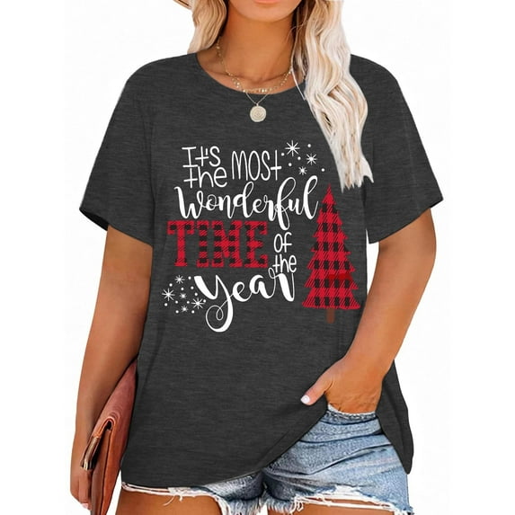 XCHQRTI Christmas Tree Shirt for Women Plus Size Tshirt Short Sleeve Graphic Top