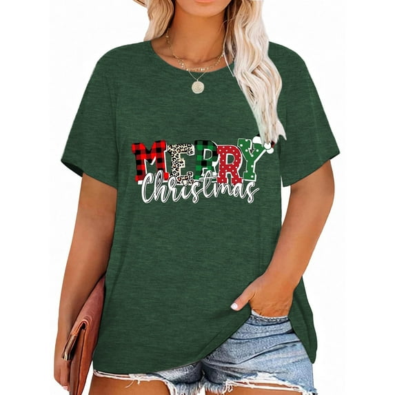 XCHQRTI Christmas Tree Shirt for Women Plus Size Tshirt Short Sleeve Graphic Top