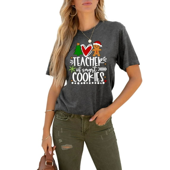 XCHQRTI Christmas Tree Women's Shirt Graphic Funny Letter Holiday Tshirt Short Sleeve Casual Tee Tops