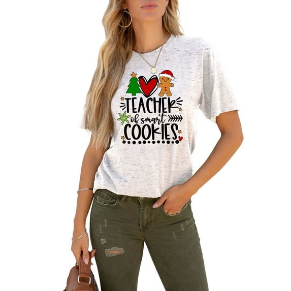XCHQRTI Christmas Tree Women's Shirt Graphic Funny Letter Holiday Tshirt Short Sleeve Casual Tee Tops