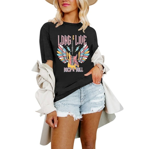 XCHQRTI Country Music Women T-Shirt Raised on 90s Vintage Graphic Tshirt Casual Guitar Shirts