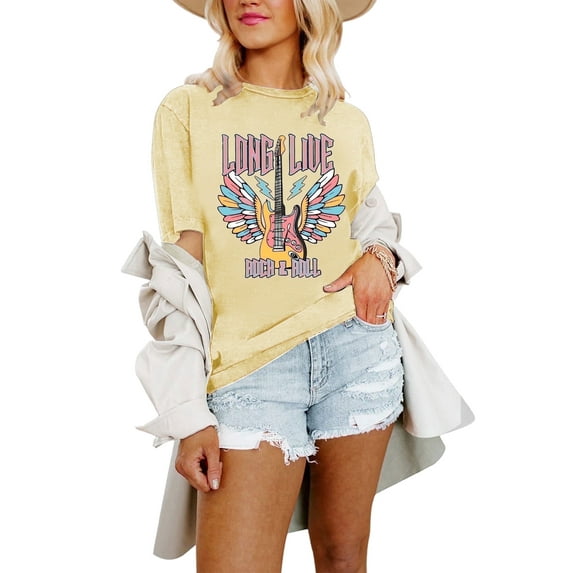 XCHQRTI Country Music Women T-Shirt Raised on 90s Vintage Graphic Tshirt Casual Guitar Shirts