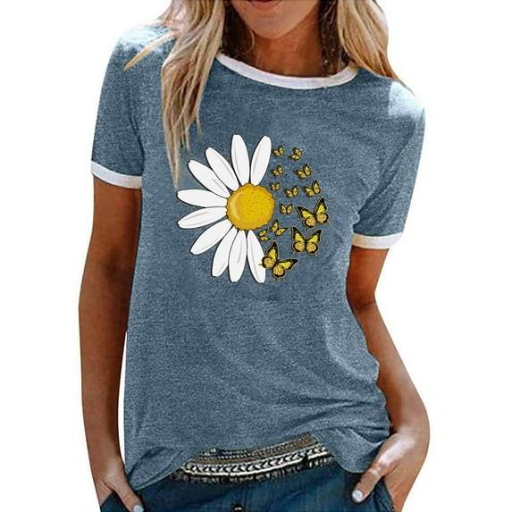 XCHQRTI Daisy Shirt for Women Be Kind Graphic Tshirt Short Sleeve Crew Neck Summer Tops