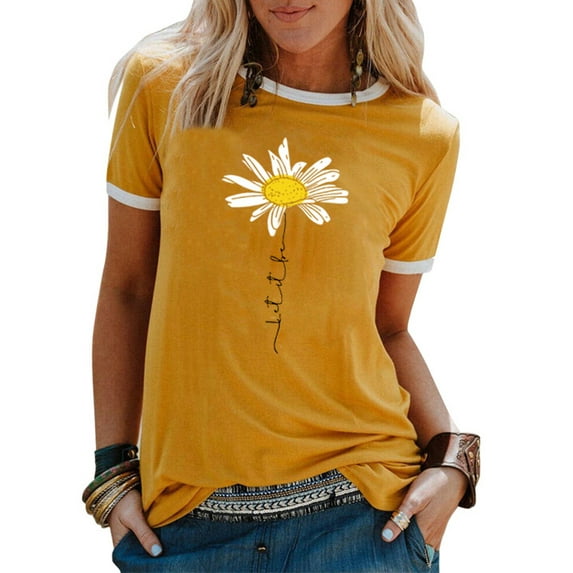 XCHQRTI Daisy Shirt for Women Be Kind Graphic Tshirt Short Sleeve Crew Neck Summer Tops