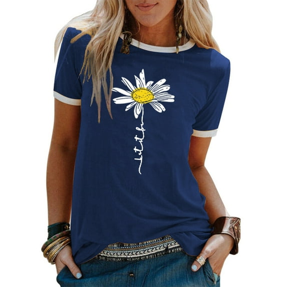XCHQRTI Daisy Shirt for Women Be Kind Graphic Tshirt Short Sleeve Crew Neck Summer Tops