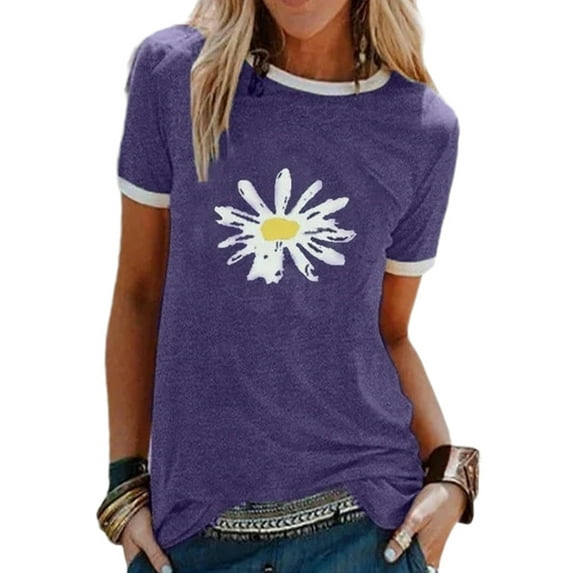 XCHQRTI Daisy Shirt for Women Be Kind Graphic Tshirt Short Sleeve Crew Neck Summer Tops