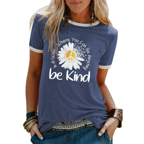 XCHQRTI Daisy Shirt for Women Be Kind Graphic Tshirt Short Sleeve Crew Neck Summer Tops