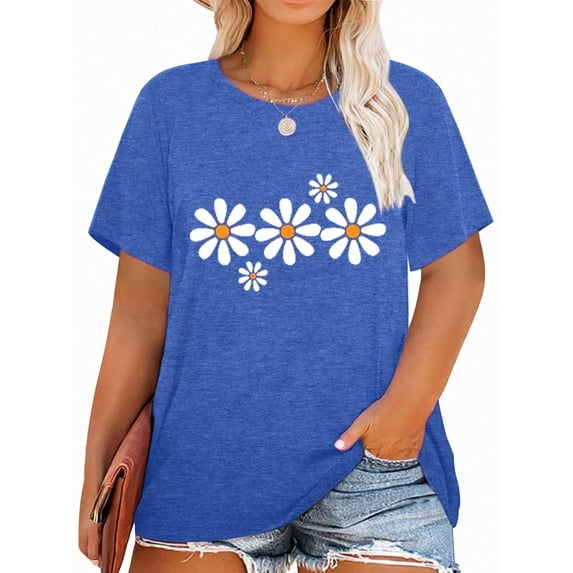 XCHQRTI Daisy T Shirts Women Plus Size Graphic Tshirts Casual Short Sleeve Oversized Tee