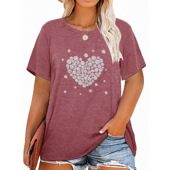 XCHQRTI Daisy T Shirts Women Plus Size Graphic Tshirts Casual Short Sleeve Oversized Tee