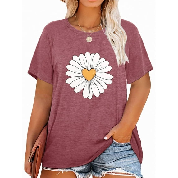 XCHQRTI Daisy T Shirts Women Plus Size Graphic Tshirts Casual Short Sleeve Oversized Tee