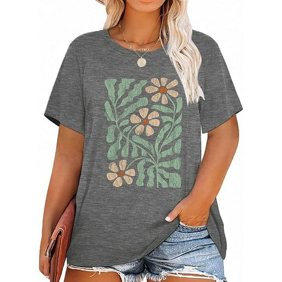 XCHQRTI Daisy T Shirts Women Plus Size Graphic Tshirts Casual Short Sleeve Oversized Tee