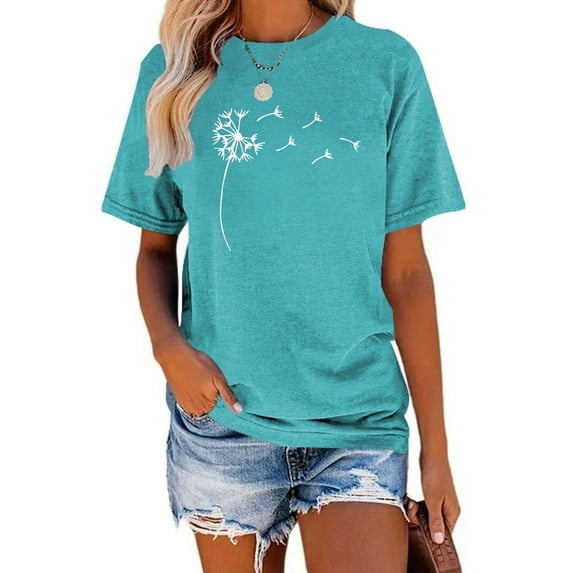 XCHQRTI Dandelion Shirt Womens Be Kind Graphic Casual Short Sleeve Tee Top