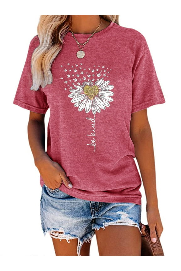 Dandelion Shirt Womens Be Kind Graphic Casual Short Sleeve Tee Top