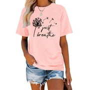 XCHQRTI Dandelion Tshirt Women Graphic Tees Casual Short Sleeve Christian Shirts