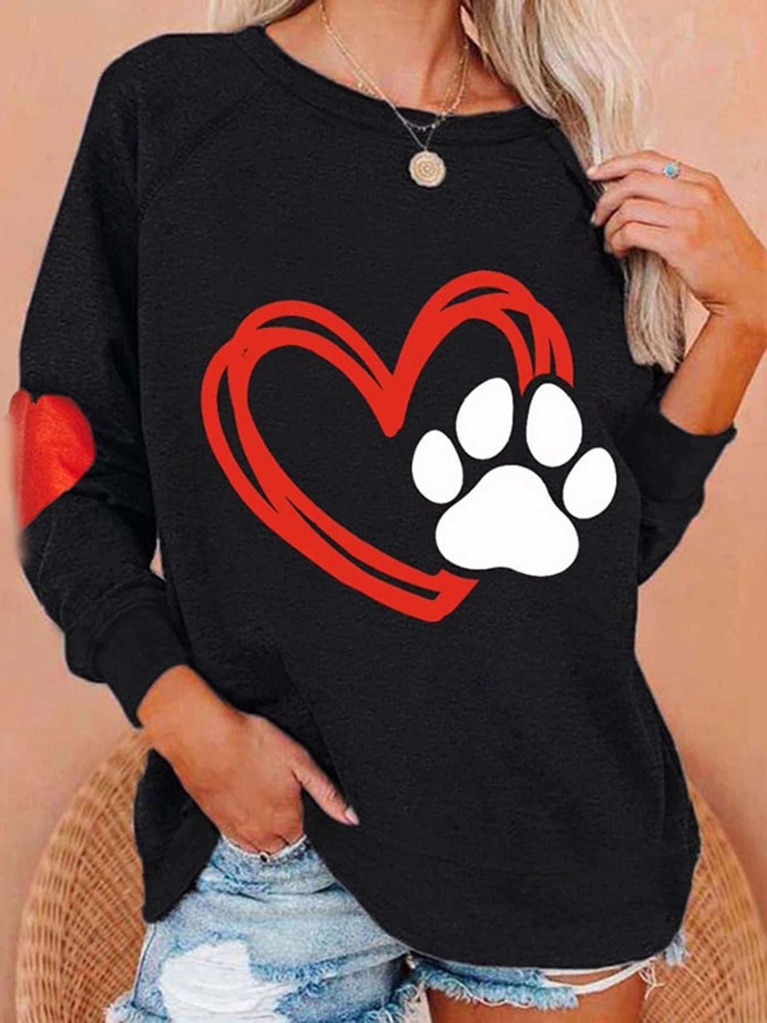 XCHQRTI Dog Mom Sweatshirt Women Dog Paw Pullover Graphic Long Sleeve Drop Shoulder Sweatshirt Top