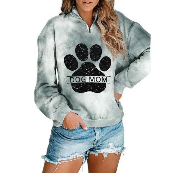 XCHQRTI Dog Mom Sweatshirt Women Dog Paw Pullover Graphic Long Sleeve Drop Shoulder Sweatshirt Top