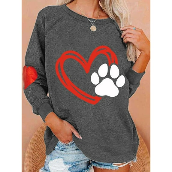 XCHQRTI Dog Mom Sweatshirt Women Dog Paw Pullover Graphic Long Sleeve Drop Shoulder Sweatshirt Top