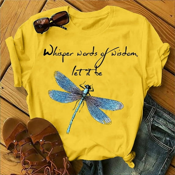 XCHQRTI Dragonfly Shirts Women Graphic Tee Whisper Words of Wisdom Shirt Short Sleeve T Shirt Funny Saying