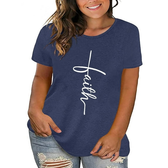 XCHQRTI Faith Flower T-Shirts for Women Plus Size Graphic Tees Athletic Women Christian Tunic Tees