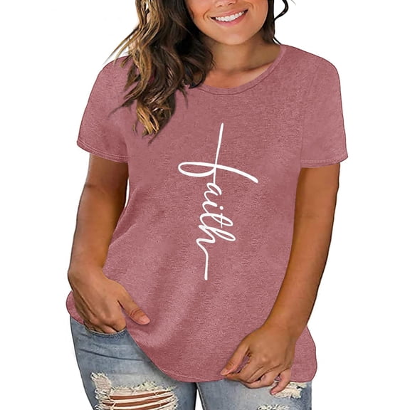 XCHQRTI Faith Flower T-Shirts for Women Plus Size Graphic Tees Athletic Women Christian Tunic Tees