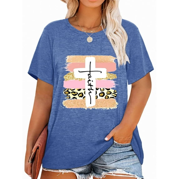 XCHQRTI Faith Shirts Plus Size for Women Christian Graphic Shirts Oversized Inspirational Tee Tops
