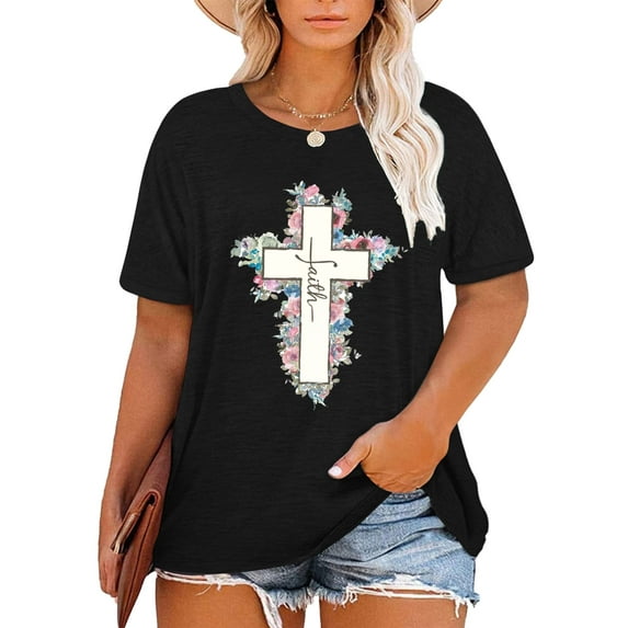 XCHQRTI Faith Shirts Plus Size for Women Christian Graphic Shirts Oversized Inspirational Tee Tops