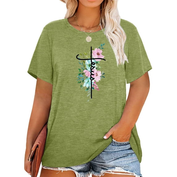 XCHQRTI Faith Shirts Plus Size for Women Christian Graphic Shirts Oversized Inspirational Tee Tops