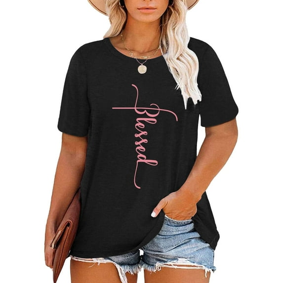XCHQRTI Faith Shirts for Women Plus Size Graphic Tees Short Sleeve Vintage T Shirts Oversized Religious Ladies Tee Shirts