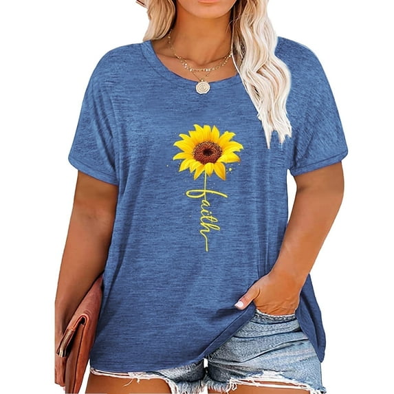 XCHQRTI Faith T Shirt Plus Women Graphic Tees Sunflower Christian Tops Clothes Short Sleeve