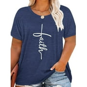 XCHQRTI Faith T Shirt Plus Women Graphic Tees Sunflower Christian Tops Clothes Short Sleeve