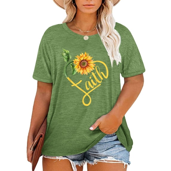 XCHQRTI Faith T Shirt Plus Women Graphic Tees Sunflower Christian Tops Clothes Short Sleeve