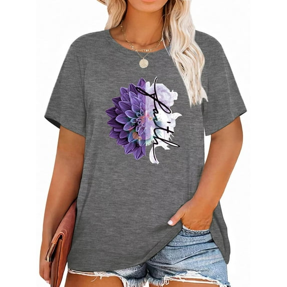 XCHQRTI Floral Faith Women's Tee Shirts Vintage Nature Plus Size Graphic Tees Short Sleeve Oversized T Shirts