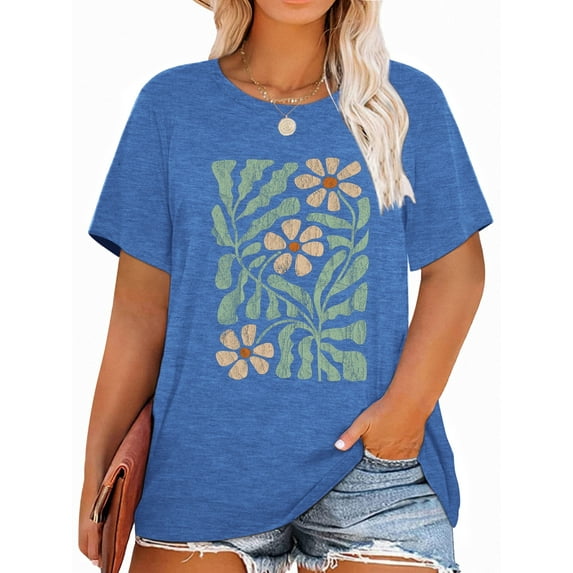 XCHQRTI Floral Faith Women's Tee Shirts Vintage Nature Plus Size Graphic Tees Short Sleeve Oversized T Shirts