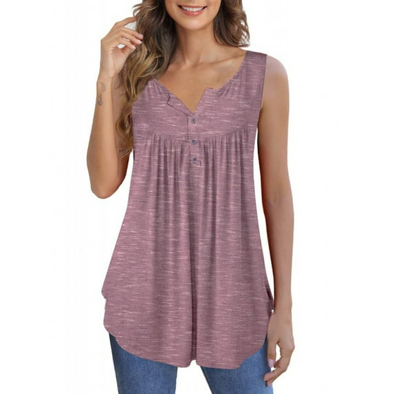 XCHQRTI Flower Hide Belly Blouses for Women Henley Sleeveless Shirt Summer Basic Flowy Tunic Tank Top