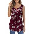 thumbnail image 1 of XCHQRTI Flower Hide Belly Blouses for Women Henley Sleeveless Shirt Summer Basic Flowy Tunic Tank Top, 1 of 3