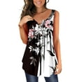 thumbnail image 1 of XCHQRTI Flower Hide Belly Blouses for Women Henley Sleeveless Shirt Summer Basic Flowy Tunic Tank Top, 1 of 3