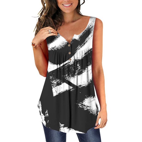 XCHQRTI Flower Hide Belly Blouses for Women Henley Sleeveless Shirt Summer Basic Flowy Tunic Tank Top