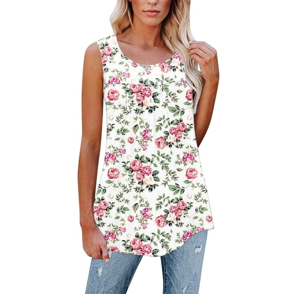 XCHQRTI Women Henley Sleeveless Shirt Flower Printed Hide Belly Blouses Tank Tops