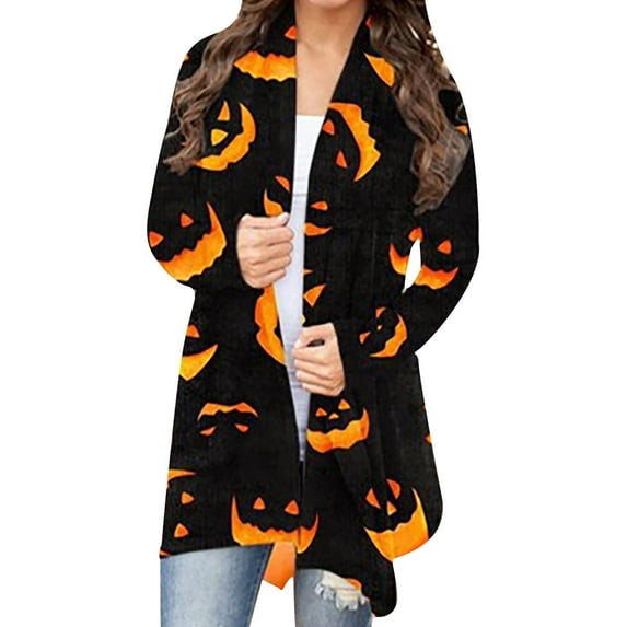 XCHQRTI Halloween Cardigan Costumes for Women Open Front Long Sleeve Graphic Casual Tops