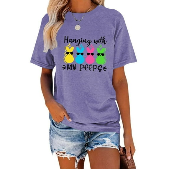 XCHQRTI Happy Easter Shirt for Women Short Sleeve Graphic Rabbit Cute Tshirt Letter Vintage Tee Shirt