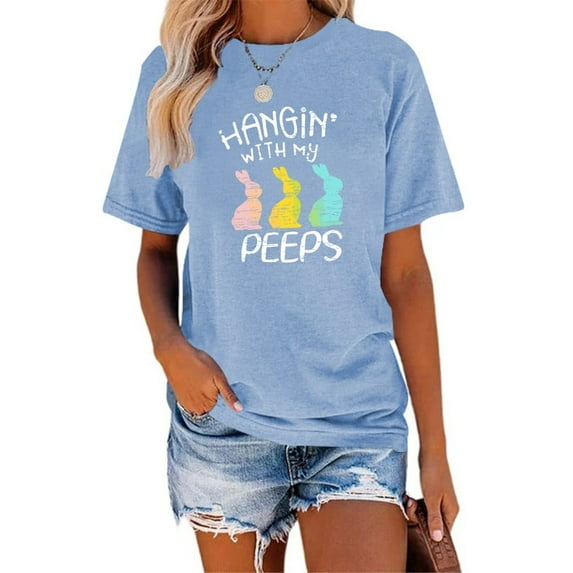 XCHQRTI Happy Easter Shirt for Women Short Sleeve Graphic Rabbit Cute Tshirt Letter Vintage Tee Shirt
