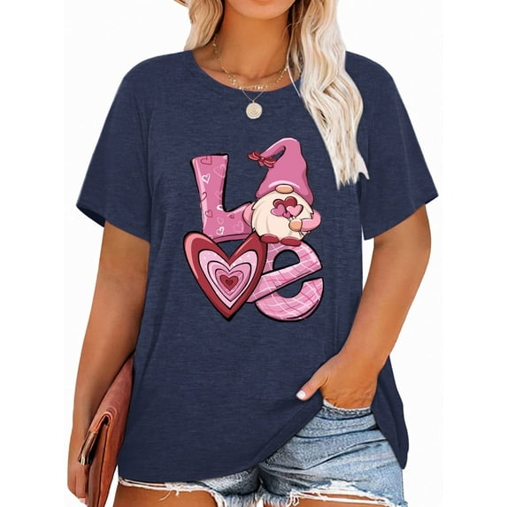 XCHQRTI Heart LOVE Shirt for Women Plus Size Graphic Tee Short Sleeve Casual Shirt