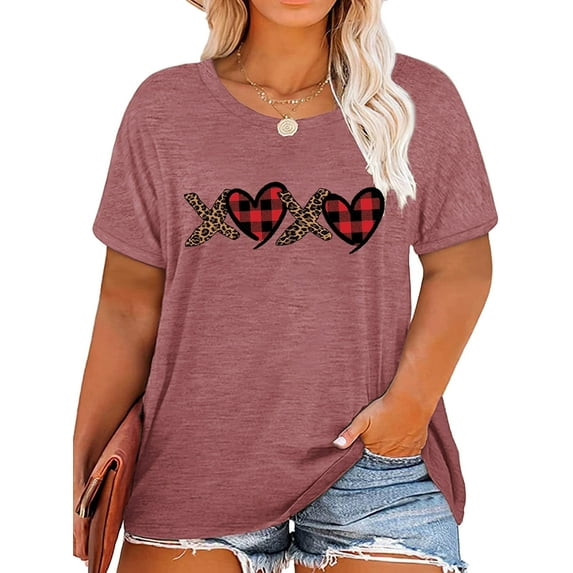 XCHQRTI Cute Love Women Plus Tshirt Graphic Short Sleeve Shirt Valentine's Day Tees
