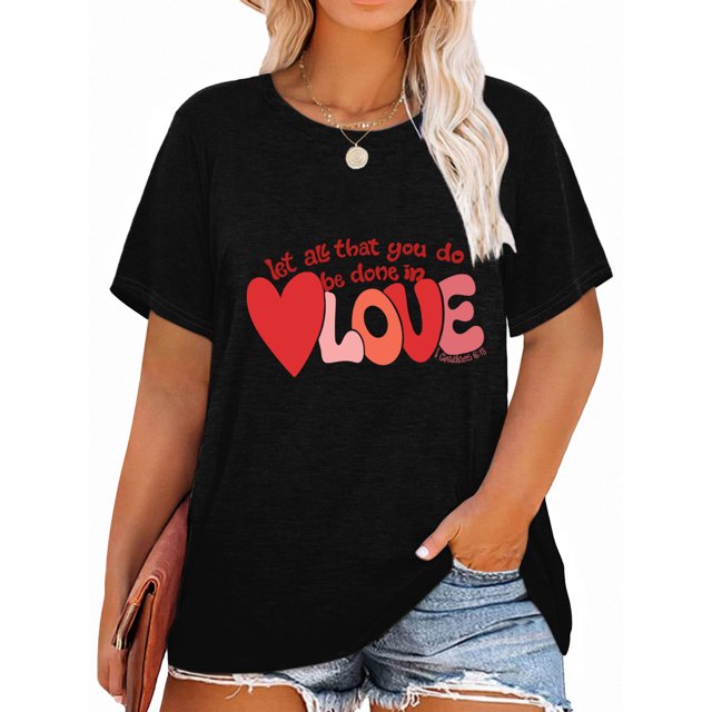 XCHQRTI Heart T Shirt for Women Plus Size Short Sleeve Shirt Grateful
