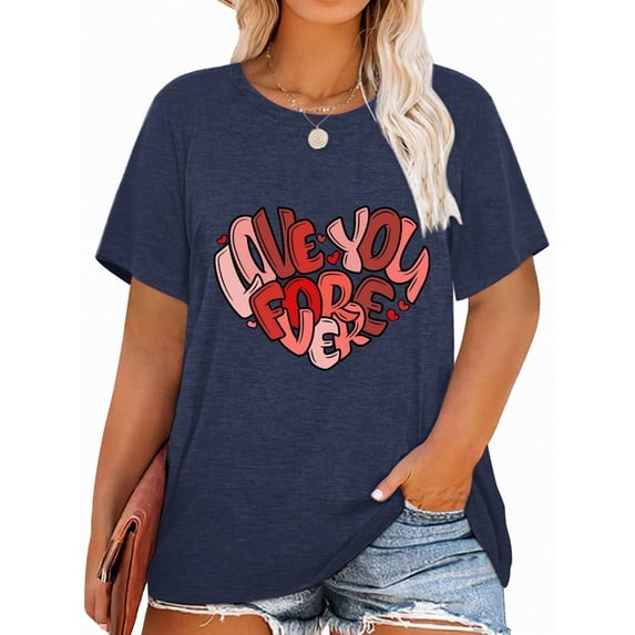 XCHQRTI Heart T Shirt for Women Plus Size Short Sleeve Shirt Grateful with Love Graphic Tee Oversized Valentine's Day Top