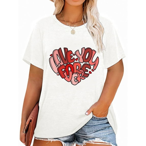XCHQRTI Heart T Shirt for Women Plus Size Short Sleeve Shirt Grateful with Love Graphic Tee Oversized Valentine's Day Top